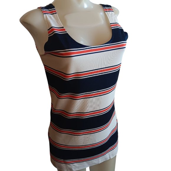 1OF1 Women's Medium Vintage Tank Top Striped Red/White/Blue Scoop Neck 1980s - Picture 1 of 8